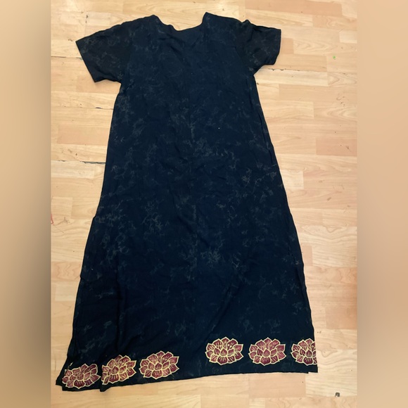 CURIOUS DESIGNS Black Tie Dye Maxi Dress Size M Women Boho Short Sleeve AH6 - Picture 3 of 3